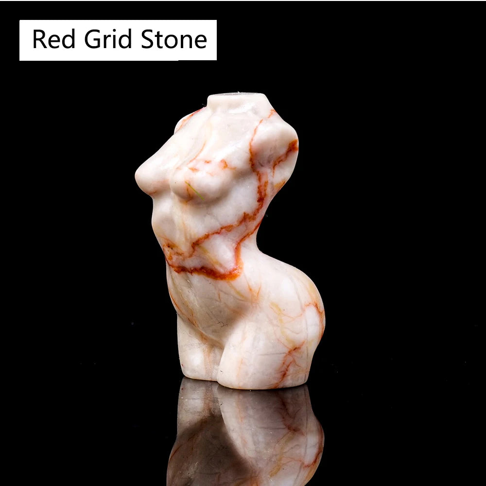 Estatua de busto femenino marmolada en blanco y naranja tallada en Piedra Red Grid.