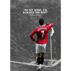 A black and white photo of Cristiano Ronaldo in a red shirt standing on a soccer field.