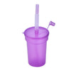 A purple reusable sipper cup with a silicone straw and spill-proof lid.