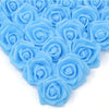 A cluster of light blue artificial foam rose decorations arranged in a heart shape.
