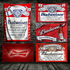 A set of genuine Budweiser beer-themed decorative flags featuring the King of Beers logo and branding.