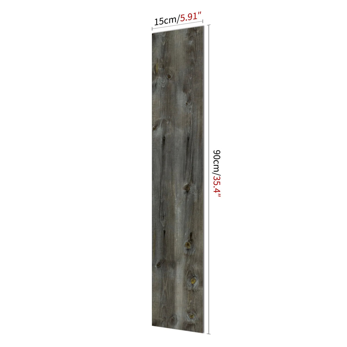 Vertical dark gray wood grain self-adhesive decal measuring 15cm or 90cm long