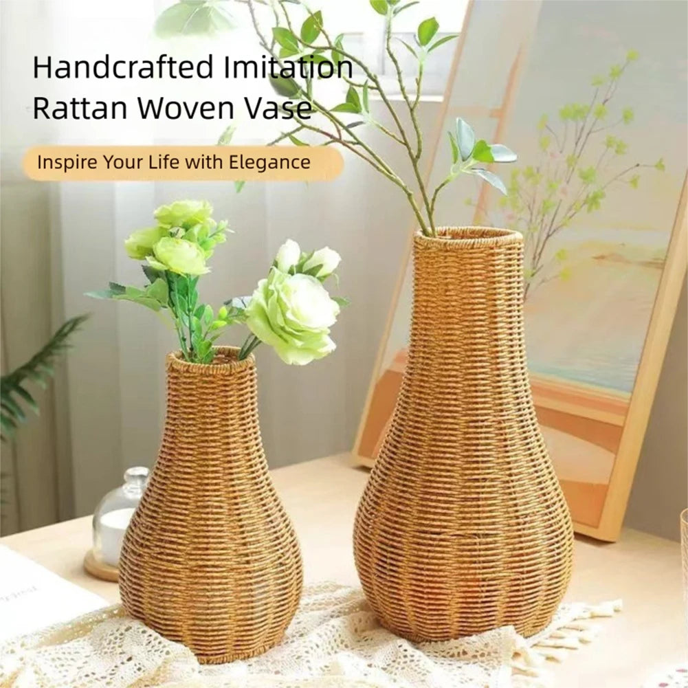 Hand-Woven Rattan Style Decorative Vase