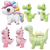 A set of four 3D dinosaur-themed aluminum film balloons in various shades of green and pink.