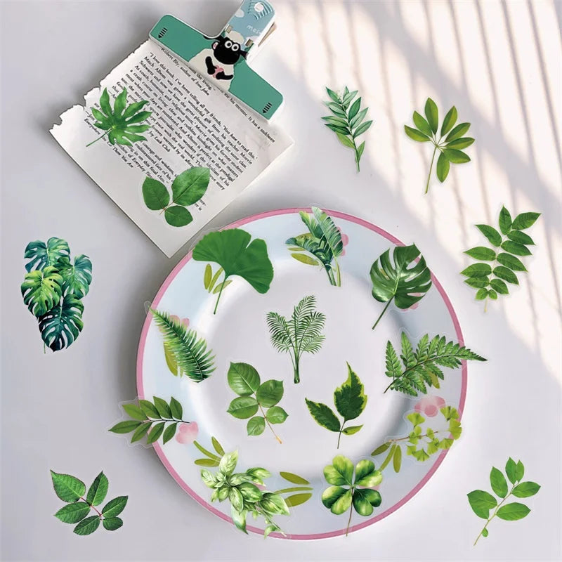 Green Leaf PET Stickers for Scrapbooking and Journaling (50 Pack)