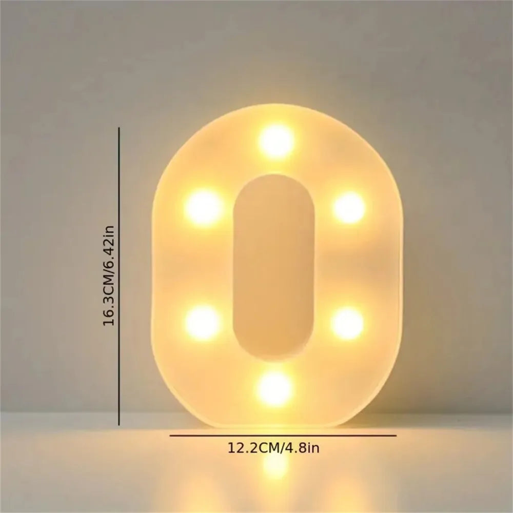 A glowing letter O made of LED lights, illuminating a room or used for party decor.
