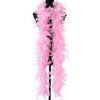 Pink natural turkey feather boa displayed on a hanger