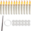 A set of yellow and white flamed LED taper candles with a black stick and a circular disc accessory.