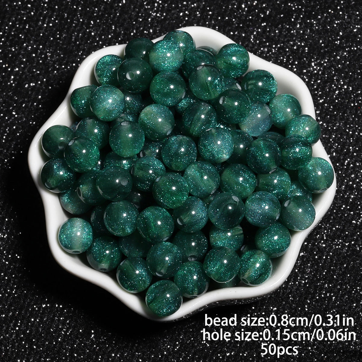 8mm Multicolor Glitter Resin Beads - 50 Pack for Jewelry Making