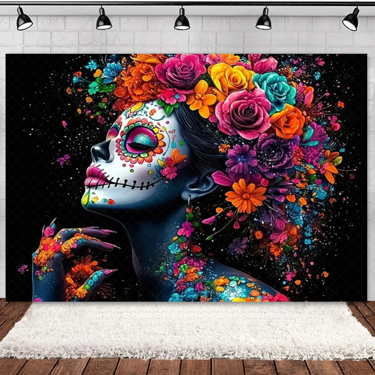 Day of the Dead Skeleton & Floral Backdrop for Party Photo Booth