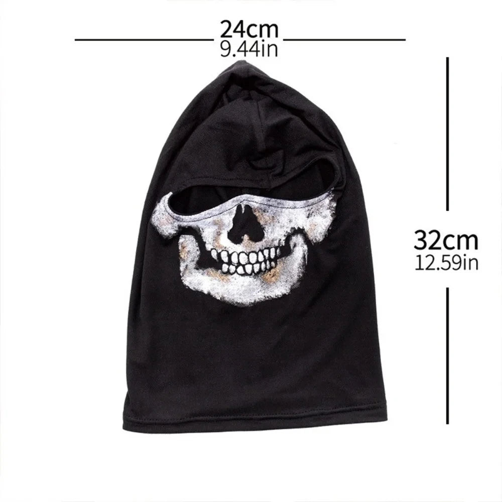 Black ice silk face mask with a white skull pattern