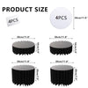 Four sizes of black folding dessert table cupcake display stands shown with dimensions.