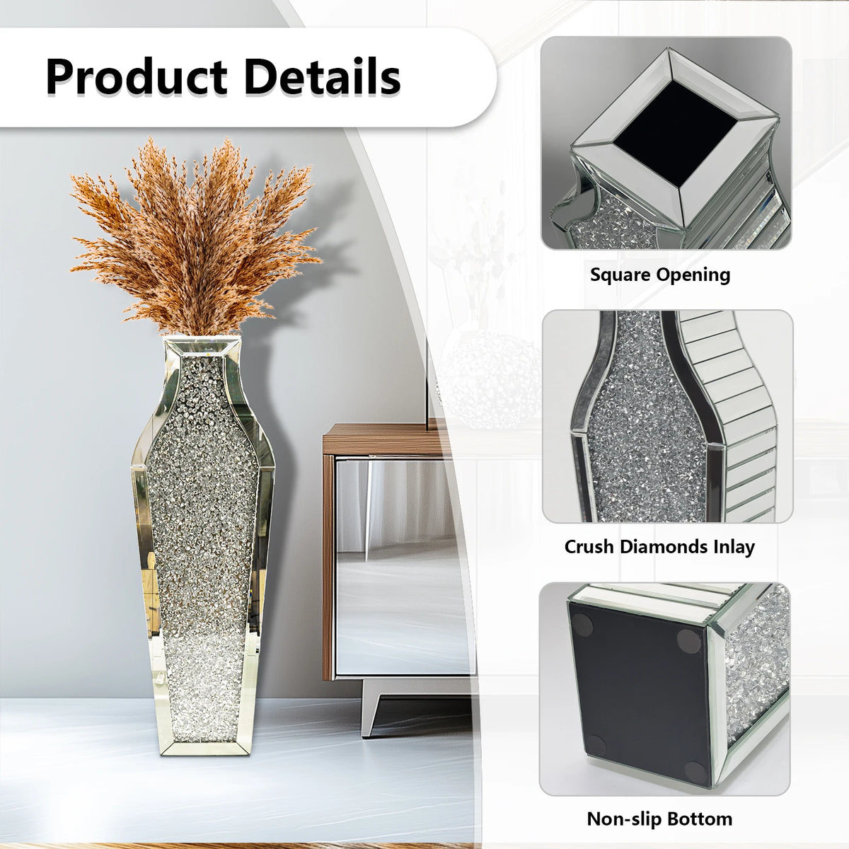 Crushed Diamond Mirrored Floor Vase