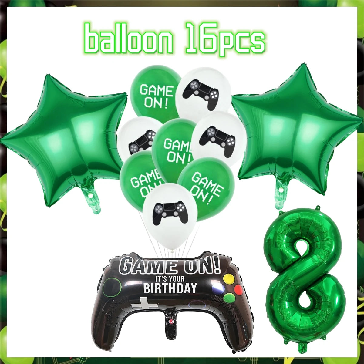 Green Video Game Birthday Party Supplies Kit with Gamepad Balloons