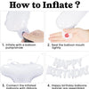 Instructions showing how to inflate and assemble a happy birthday balloon banner set