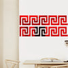 Red and black decorative wall stickers featuring a repeating maze pattern of interlocking squares.