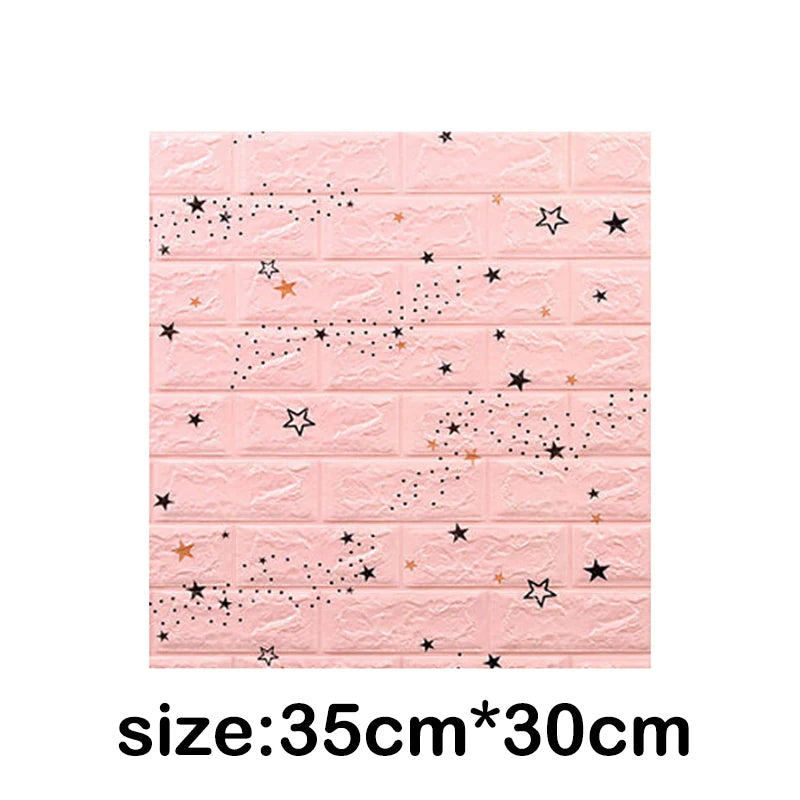 Pink foam wall panels with black and gold stars and dots for home decor