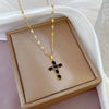 Gold Stainless Steel Crystal Cross Pendant Necklace