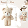 A fluffy beige teddy bear plush toy shown with a keychain loop and a small panda illustration.