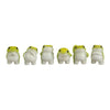 A set of six cute mini resin frog figurines in white and yellow for desk and garden decor.