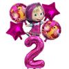 A set of six pink foil balloons featuring characters from Masha and the Bear