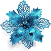 Blue glittery silk artificial Christmas flowers with a gold sparkle finish
