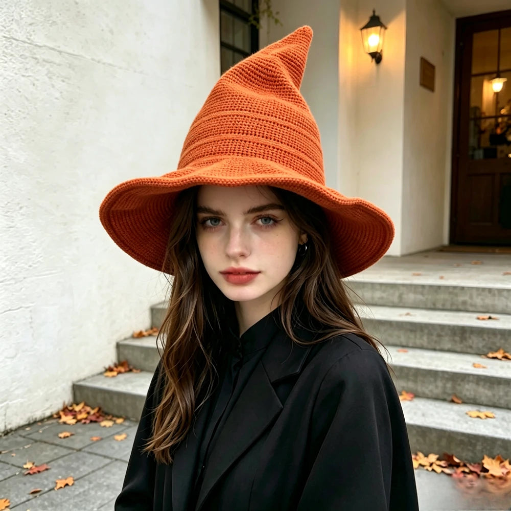 Foldable Knitted Witch Hat for Halloween Costumes & Parties