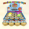 A box of random squeeze toys featuring a pink and yellow bun mystery set with various colored squishy fidget fun toys.