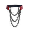 A black leather choker necklace featuring a triple-layer chain design.