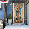 Guadalupe Madonna Religious Wall Art Gate Flag with Golden Halo and Floral Design