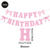 Glitter pink bow birthday banner with the words HAPPY BIRTHDAY