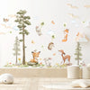 Niedliche Waldtiere Wandsticker mit Hirschen, Füchsen und Eichhörnchen an einer weißen Wand.