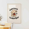 A minimalist canvas print featuring a line drawing of a dog holding a cup with the text Everything is figureoutable