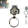 Silver western metal belt keychain featuring a large initial P and a quick-release clip.