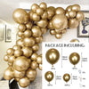A package of metallic chrome gold balloons for a balloon garland kit showing various sizes and quantities