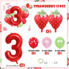 Strawberry foil balloon set including 13 pieces of red and green balloons in various shapes