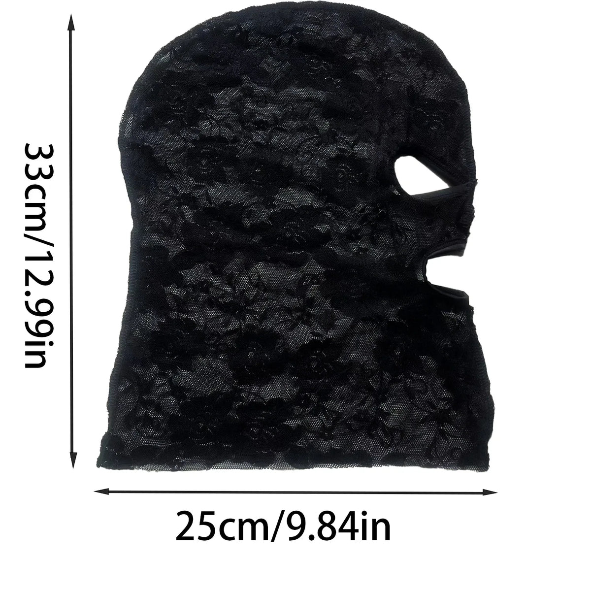 Black Venetian Gothic lace mask with a cutout, shown against a white background.