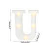 A white alphabet letter light shaped like the letter U, featuring warm white LED lights.