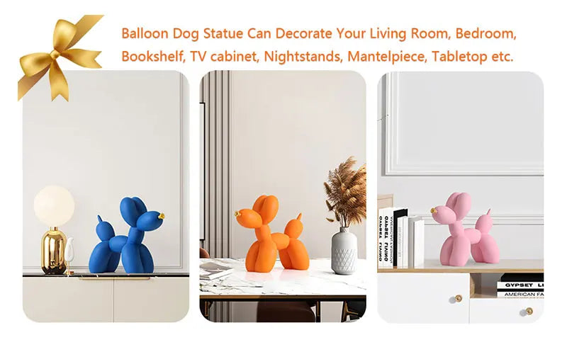 A set of orange and blue balloon dog resin sculptures used for modern home decor