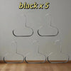 Five black metal hat organizer racks displayed against a white wall.