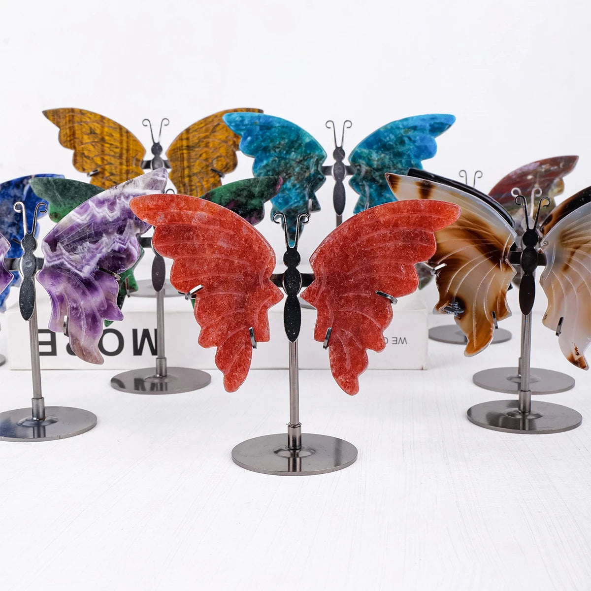 Hand-Carved Natural Amethyst Crystal Butterfly Desk Ornament