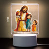 A 3D LED night light featuring a painting of Jesus with children, illuminated on a white base.
