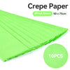 A sheet of bright green crepe paper, folded into strips, is shown next to a circular graphic indicating 10 pieces.