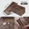 A rectangular wood grain peel-and-stick sticker sheet is shown next to a finished wooden floor installation.
