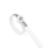 A white adjustable ring sizer with a built-in magnifier and ring measuring tool.