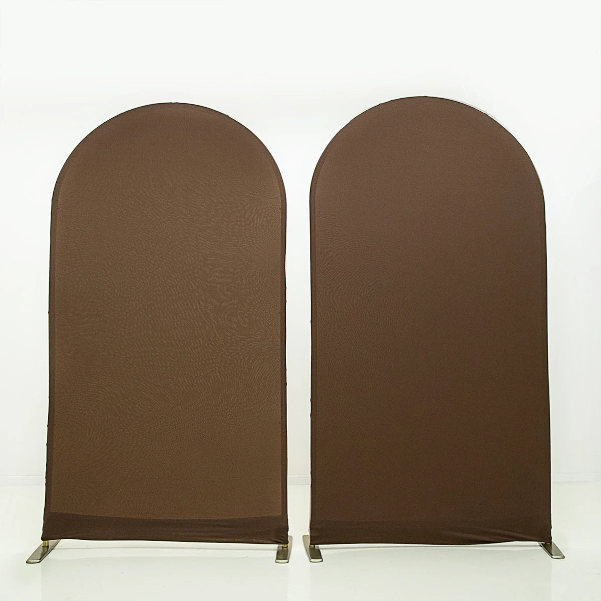 A dark brown stretchable arch backdrop cover for party and event decor, displayed vertically.