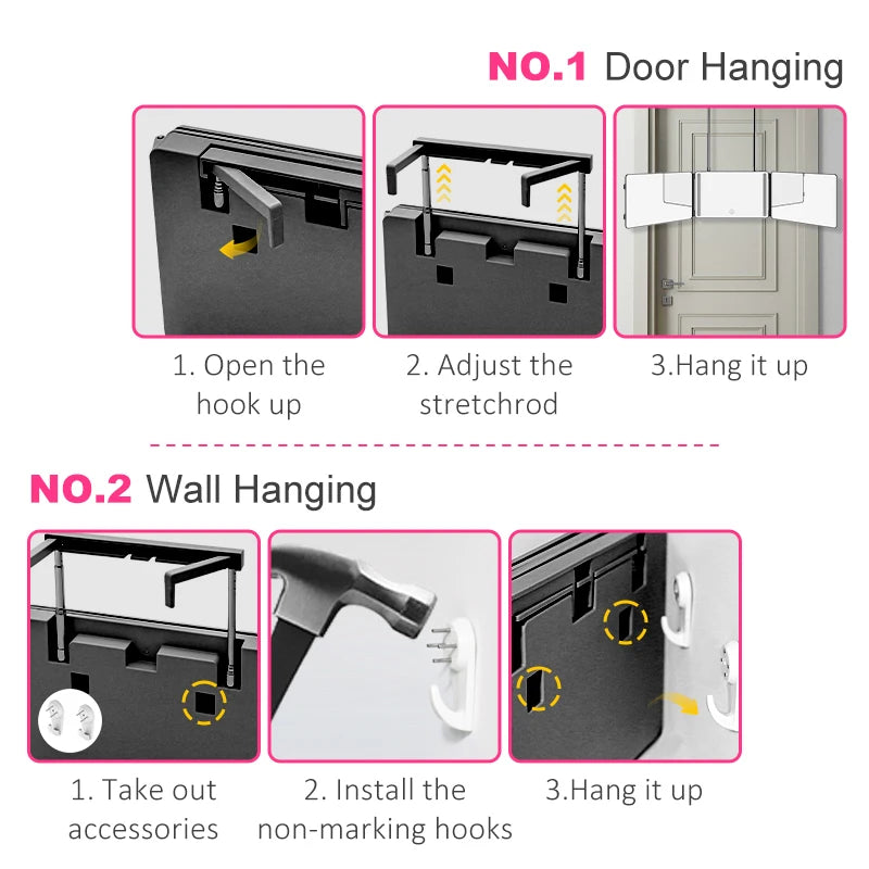 3-Way LED Makeup and Haircut Mirror with 360° Rotation and Door Hook
