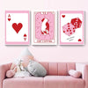 A set of three pink tarot card art prints featuring the Lovers card, including a heart and a box design.