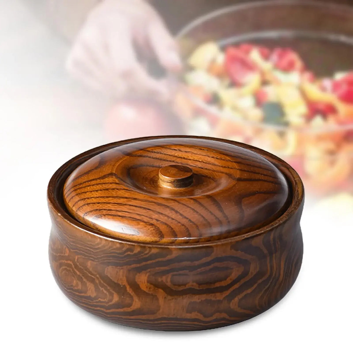Natural Solid Wood Serving Bowl with Lid