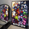 A poster featuring characters from Deltarune in a vibrant, colorful style.